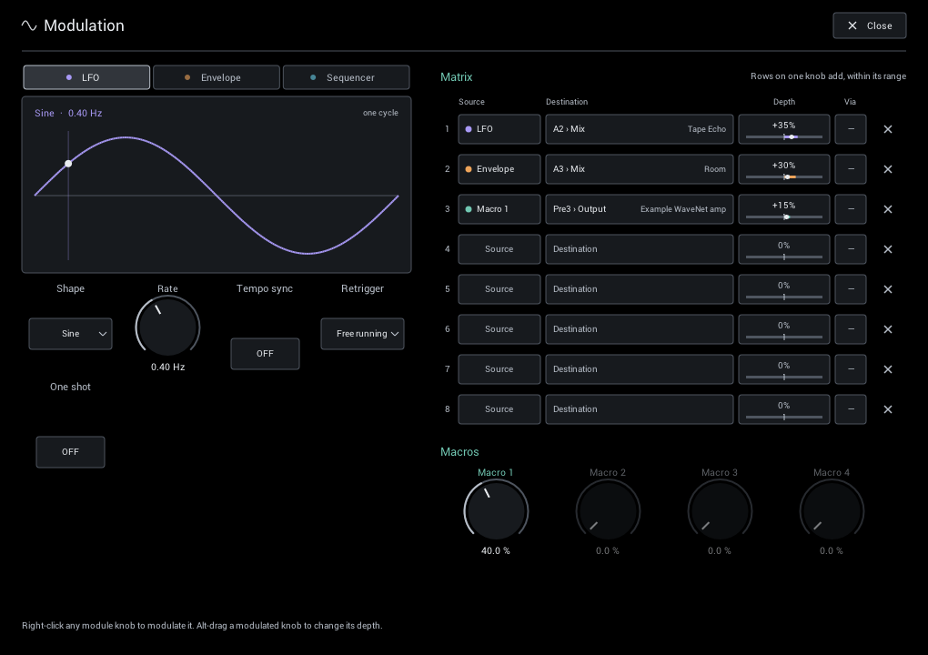 Modulation: Sources, macros and the modulation matrix