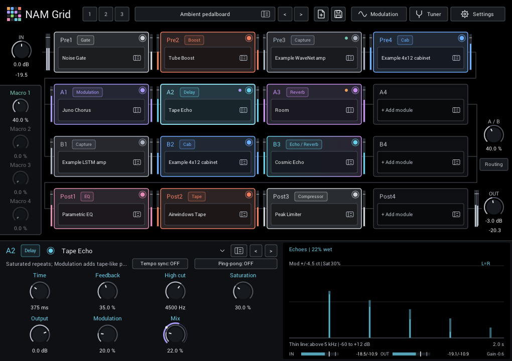 Tape Echo: Echo pattern, tone and level of every repeat