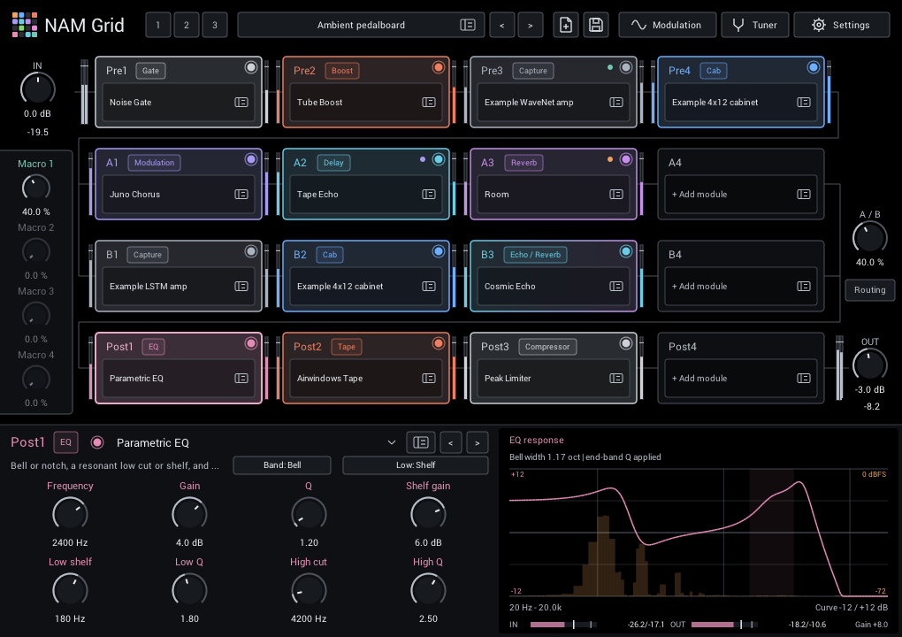 Parametric EQ in Shelf mode, with independent end-band Q