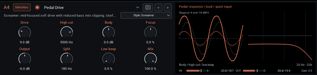 Pedal Drive controls and interactive waveform and tone previews
